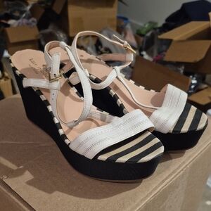 Kate Spade Black and White Striped Wedges